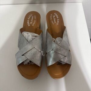 Kork-Ease Metallic Silver Slide Sandals